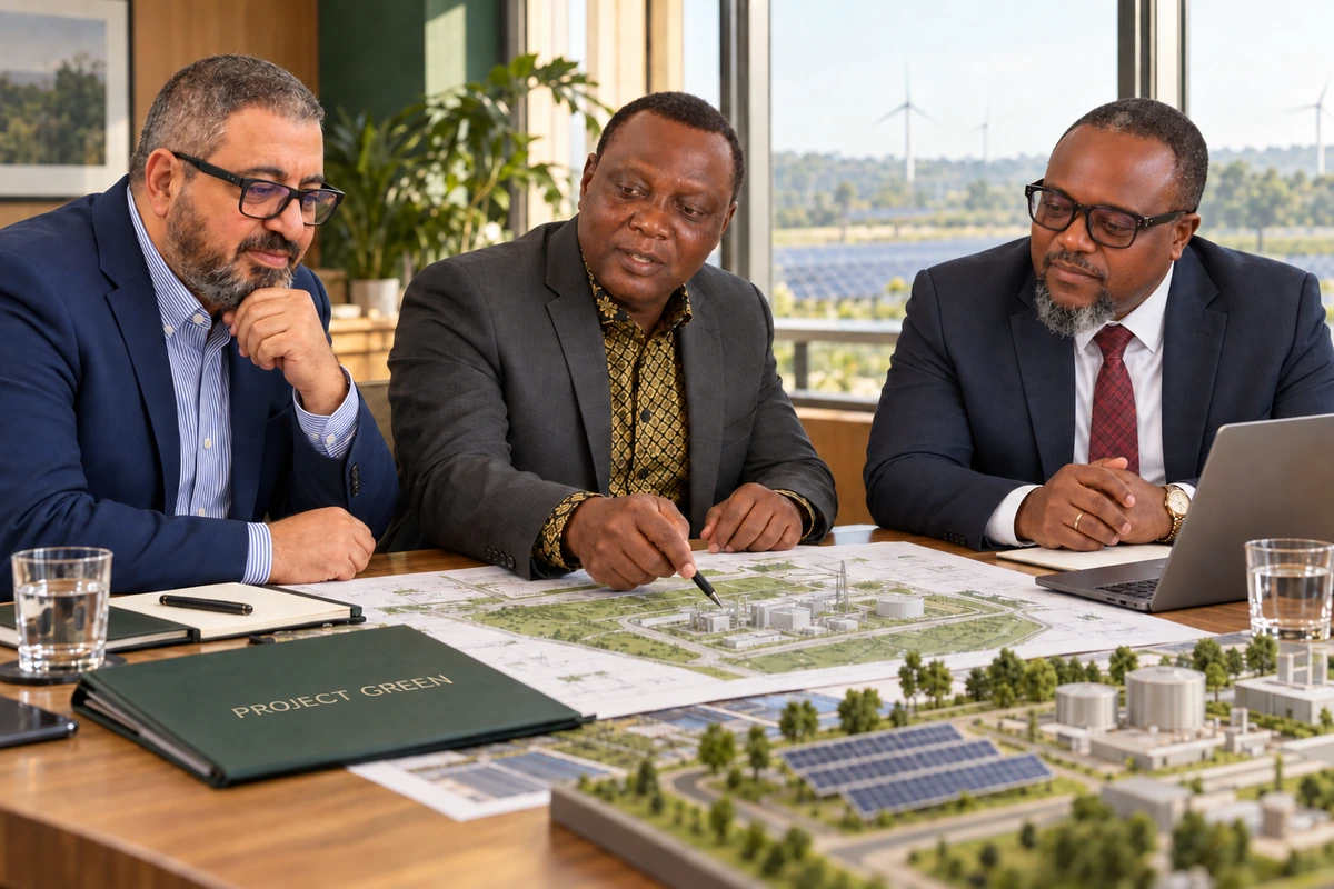 Ali Kobeissi, Benson Osieme and Nkadi Anthony reviewing Project Green plans